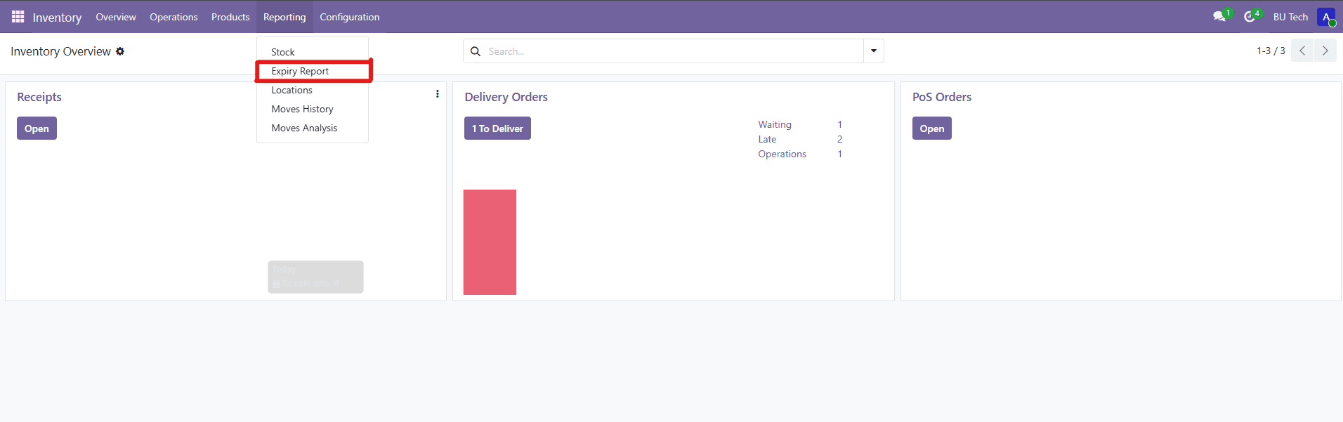 Expiry report menu in Odoo Inventory Reporting