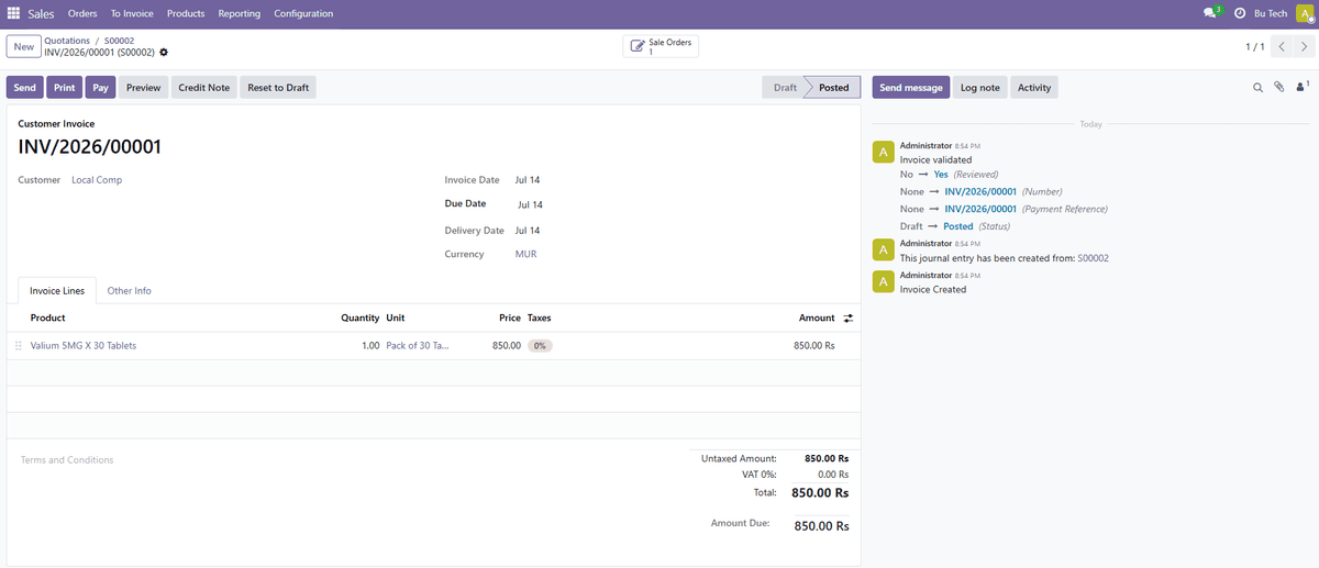 Admin invoice linked to Valium